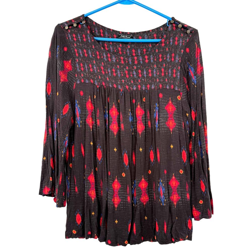 Lucky Brand Size Medium Longer Sleeve Blouse Top Shirt Loose Flowy Boho